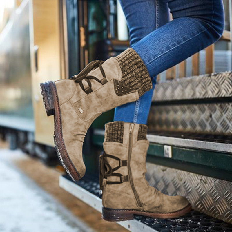 Winifred | Knit-Cuff Lace-Up Winter Boots