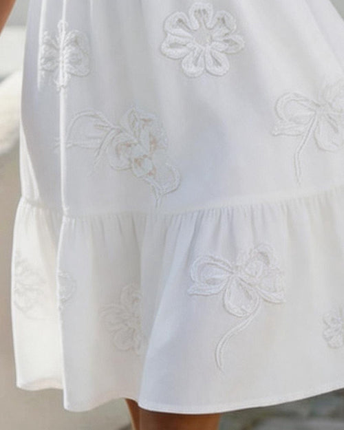Blossom | Embroidered Ruffle V-Neck Puff Sleeve Dress